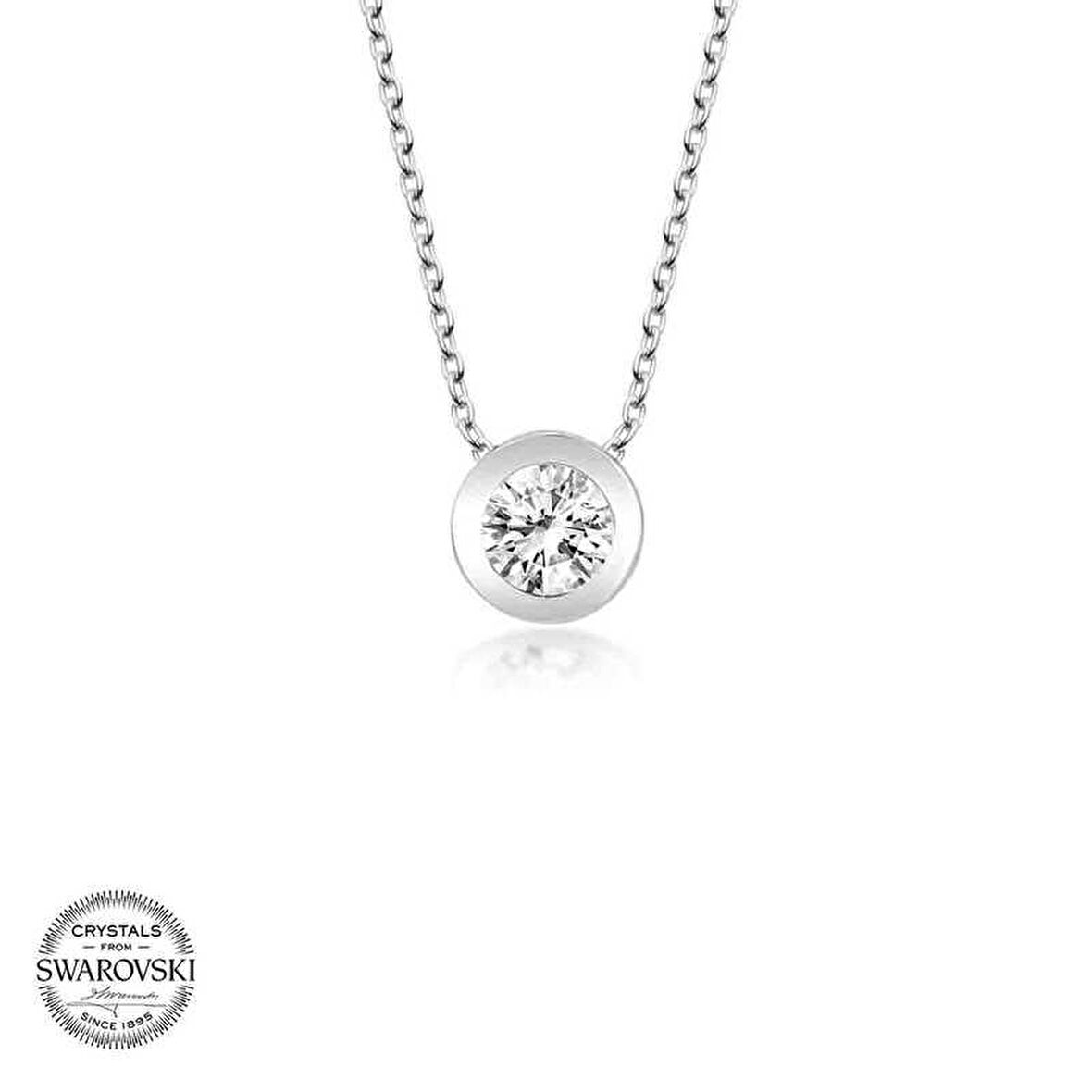Swarovski Taşlı Gümüş Çember Tektaş Bayan Kolye