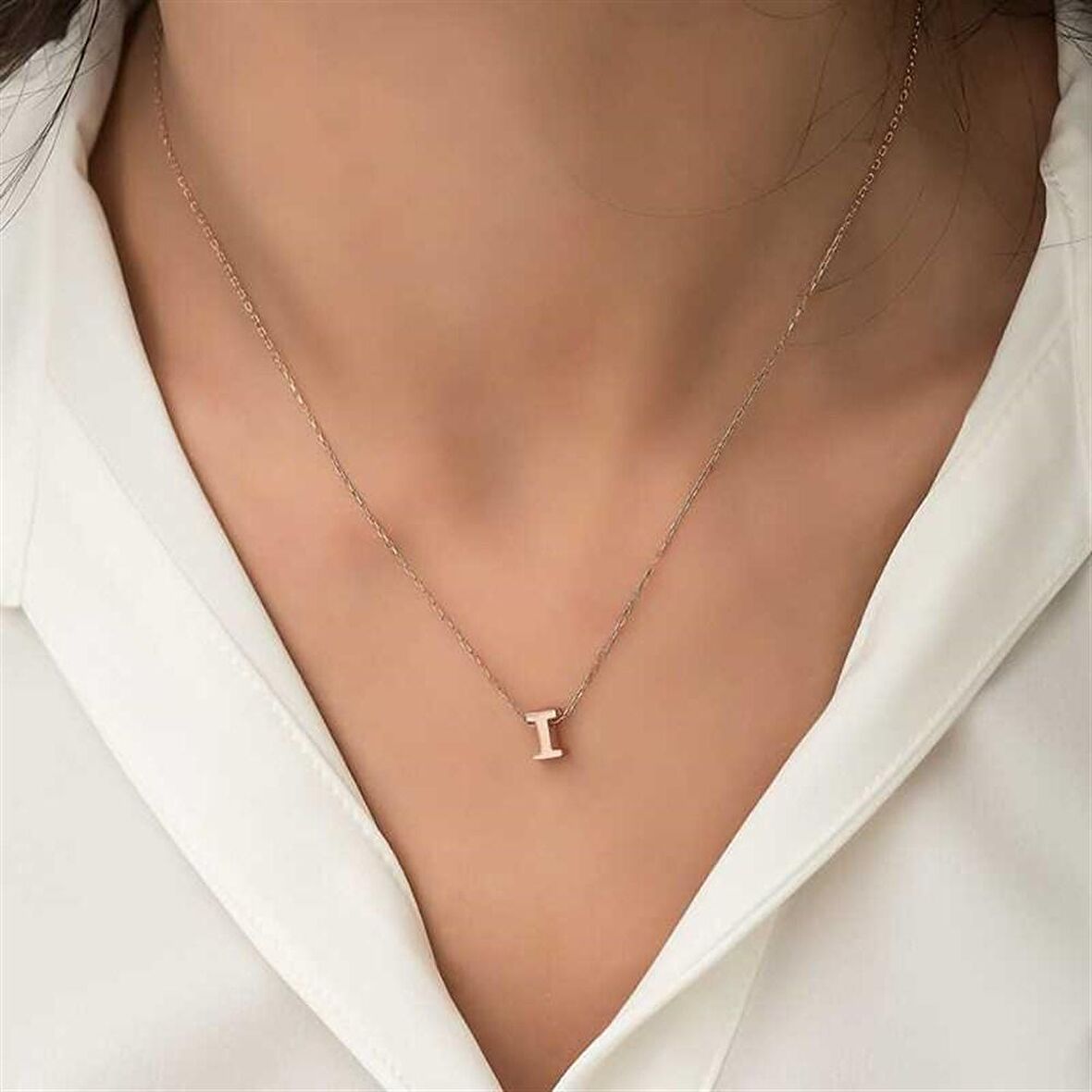 Gümüş Rose 3 Boyutlu I Harf Kadın Kolye