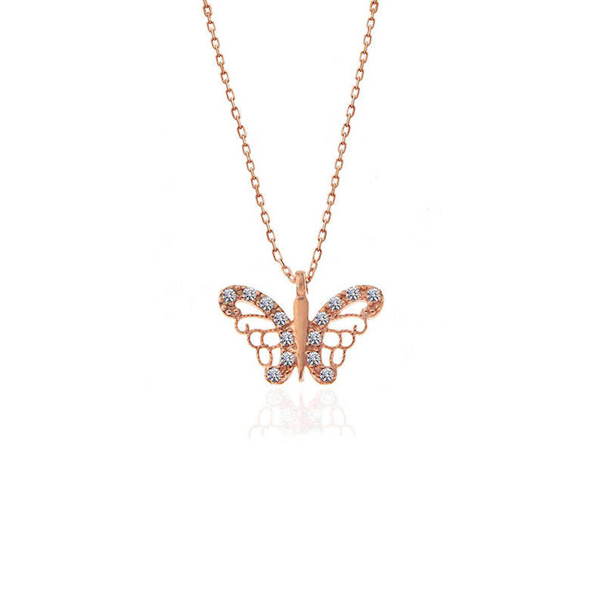 Gümüş Rose Kelebek Kadın Kolye