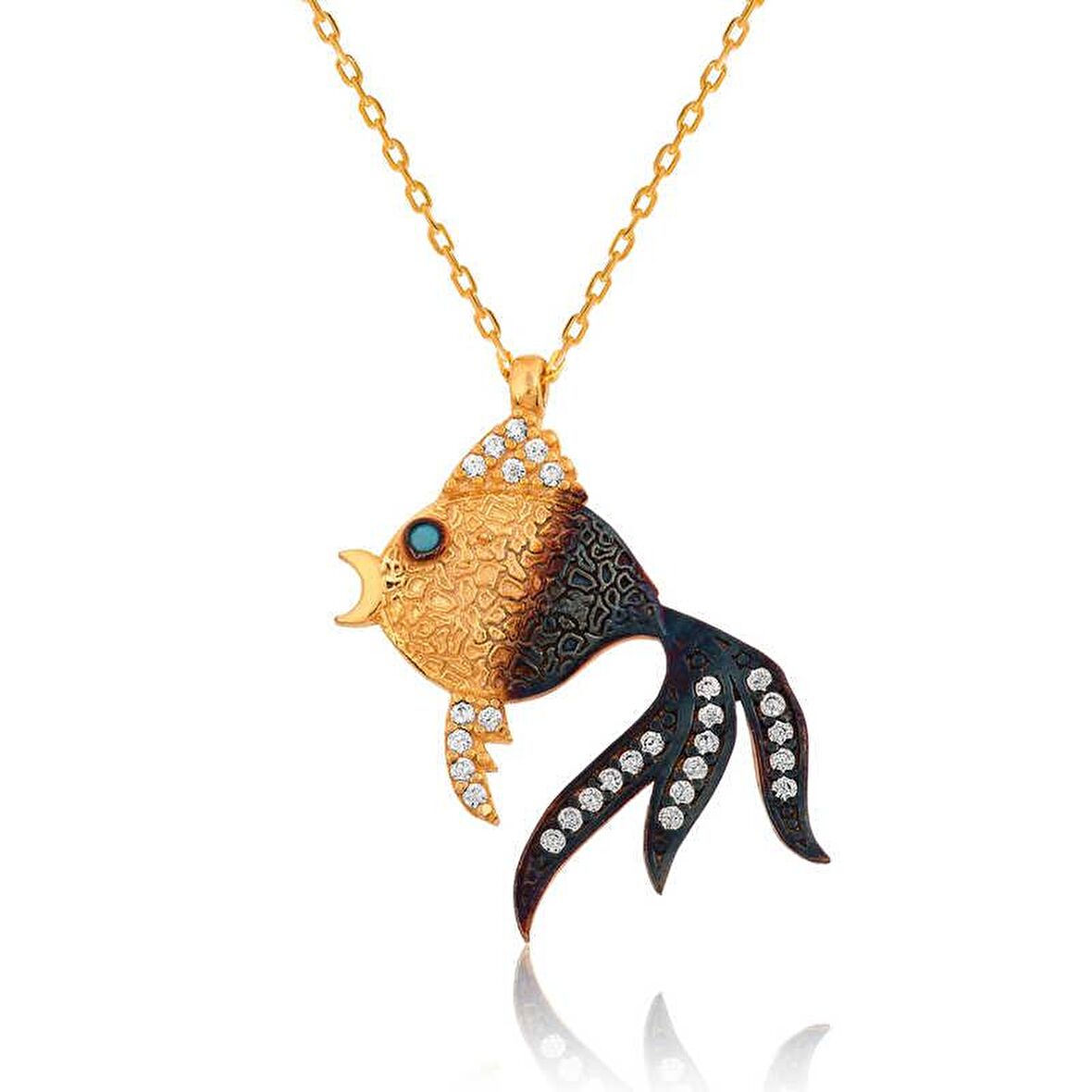 Harem Altın Gümüş Balık Bayan Kolye