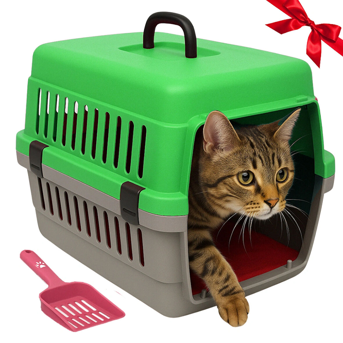 Beylini Kedi Köpek Evcil Hayvan Taşıma Kutusu Yumuşak Zeminli Portatif Seyahat Veteriner Uyumlu Hafif Evcil Hayvan Çantası Pratik Kullanımlı Evcil Hayvan Taşıyıcı Yeşil 28X33X45 cm