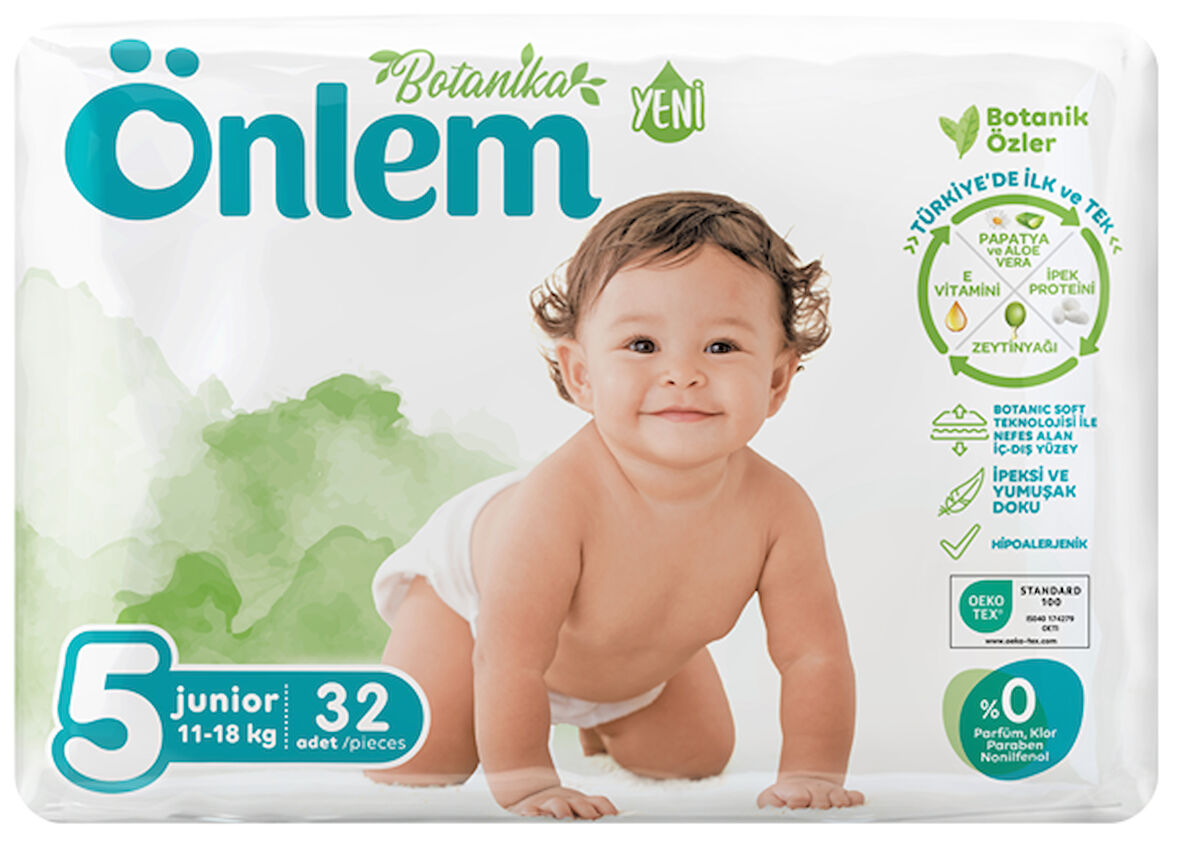 Önlem Botanika Bebek Bezi İkili Jumbo Paket Junior 32 Adet (11-18 kg)