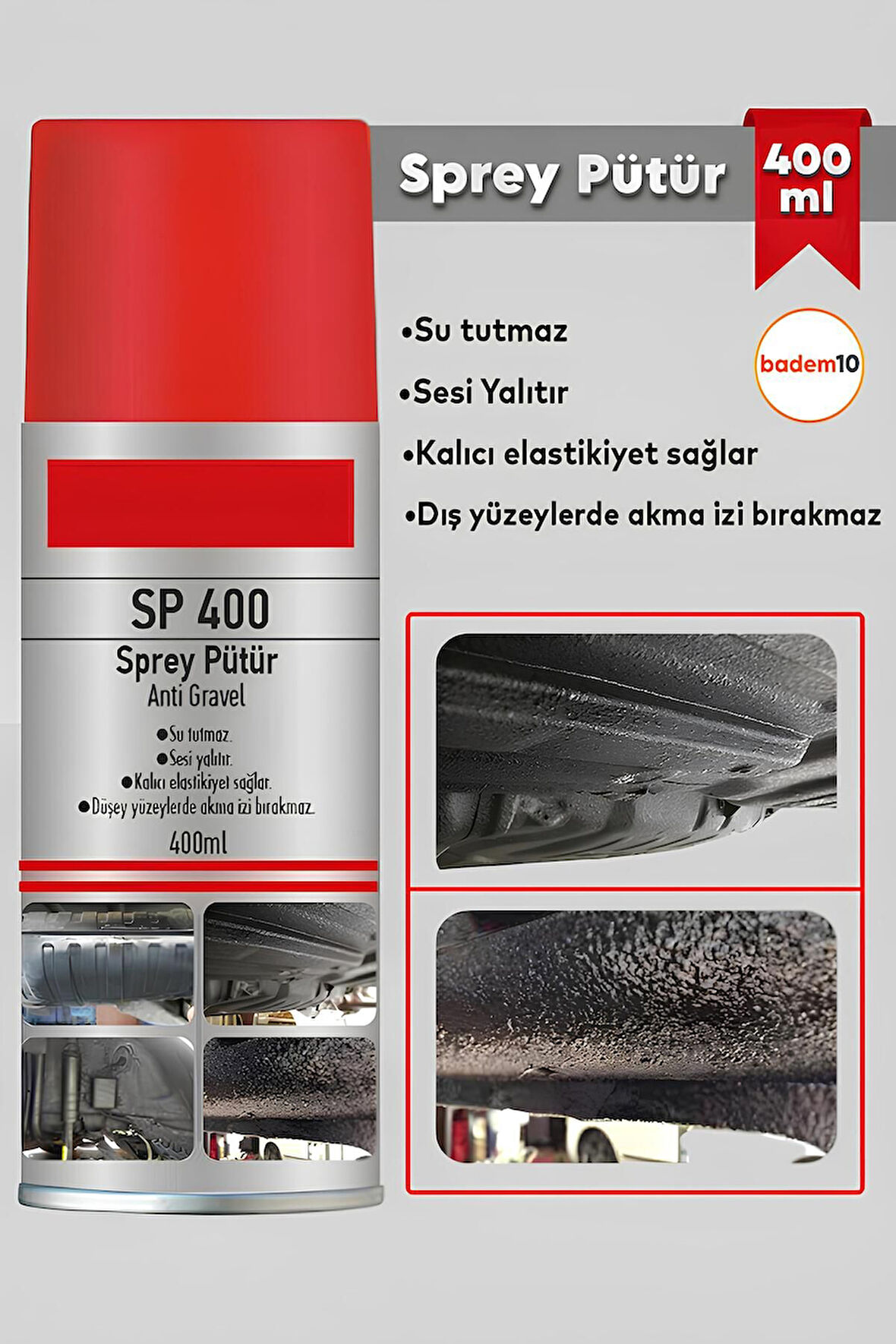 Sprey Pütür Su Tutmaz Ses Yalıtımlı Boyanabilir Kaplama Araç Araba Çamurluk Taş Darbe Koruma 400ml