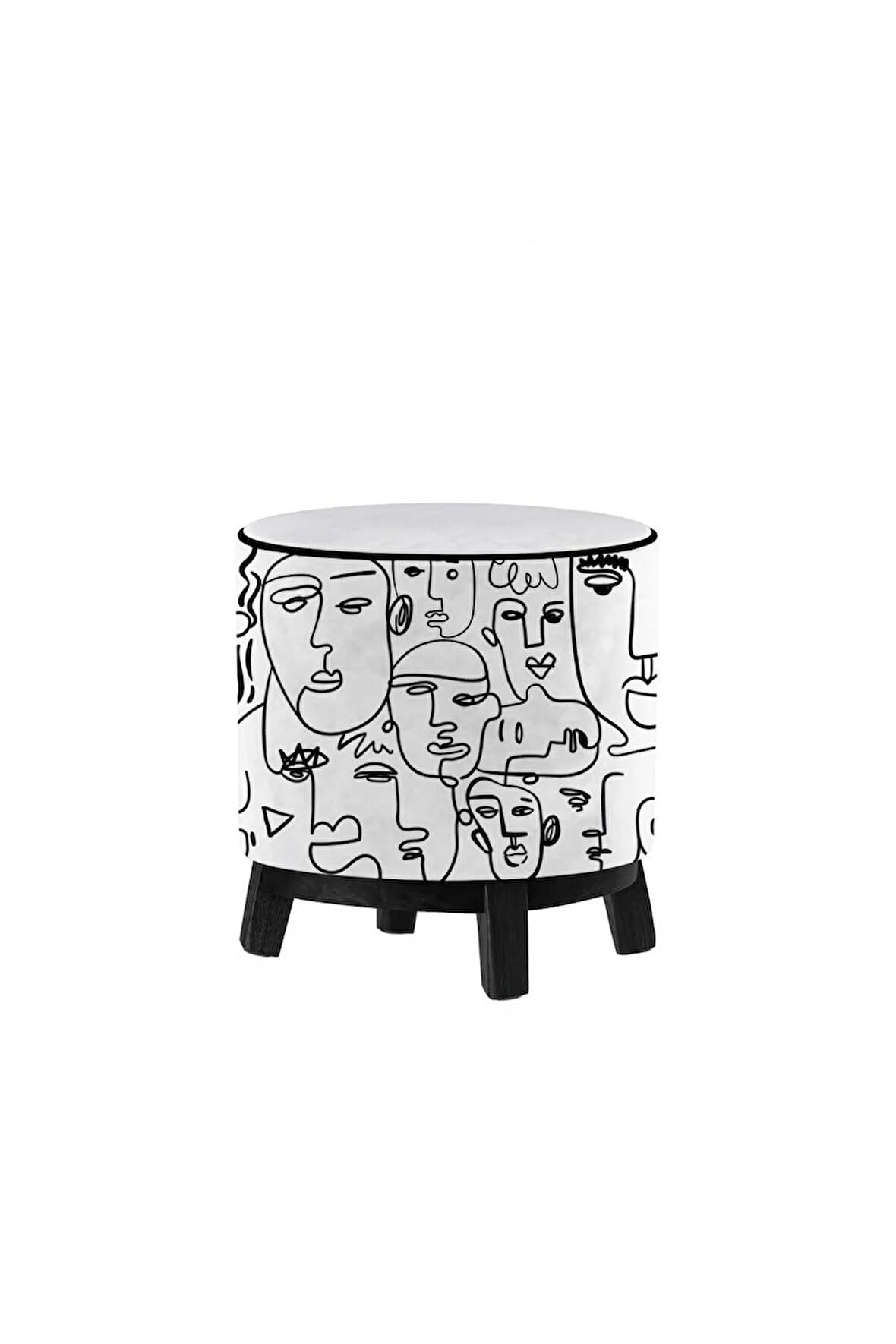 No Face Ahşap Ayaklı Puf (Kumaşı Süettir. Uluslararası Solmama Sertifikasına Sahiptir.)