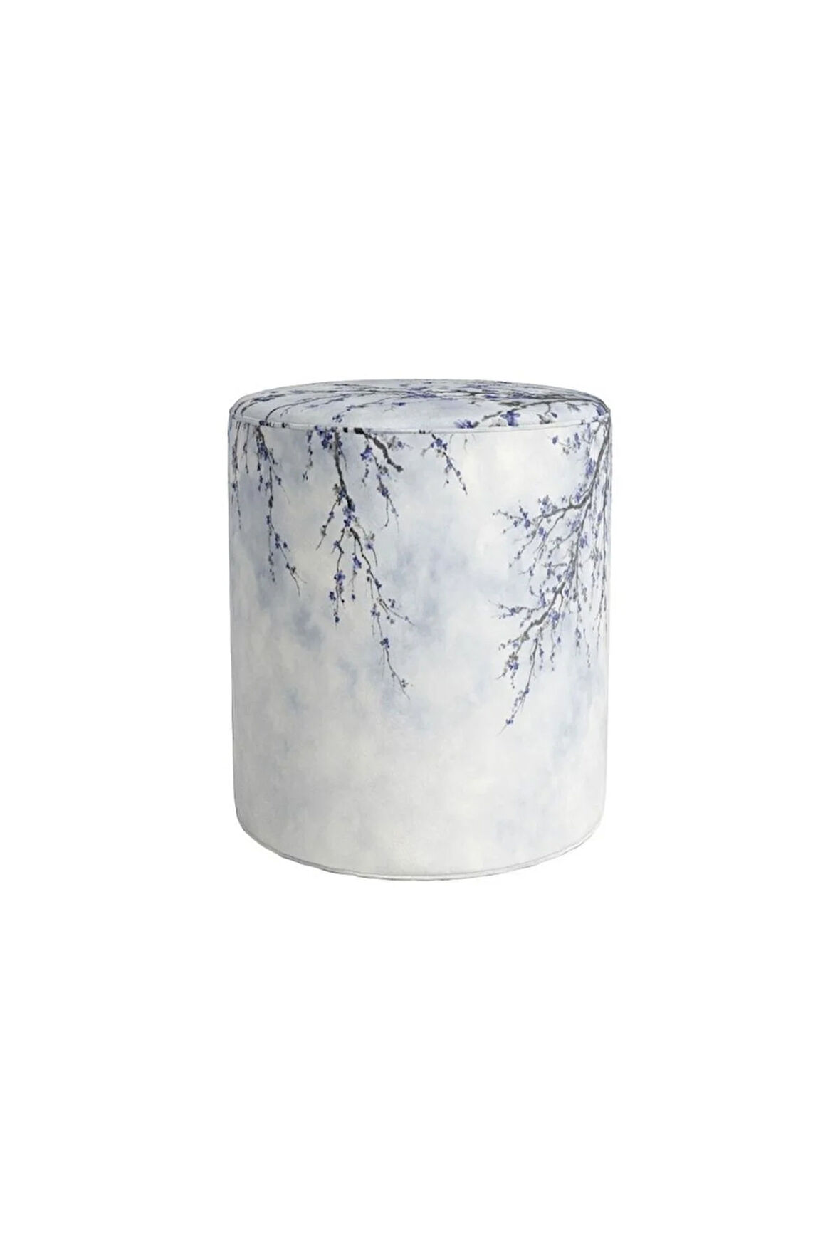 Blue Mini Flowers Puf (Kumaşı Süettir. Uluslararası Solmama Sertifikasına Sahiptir.)