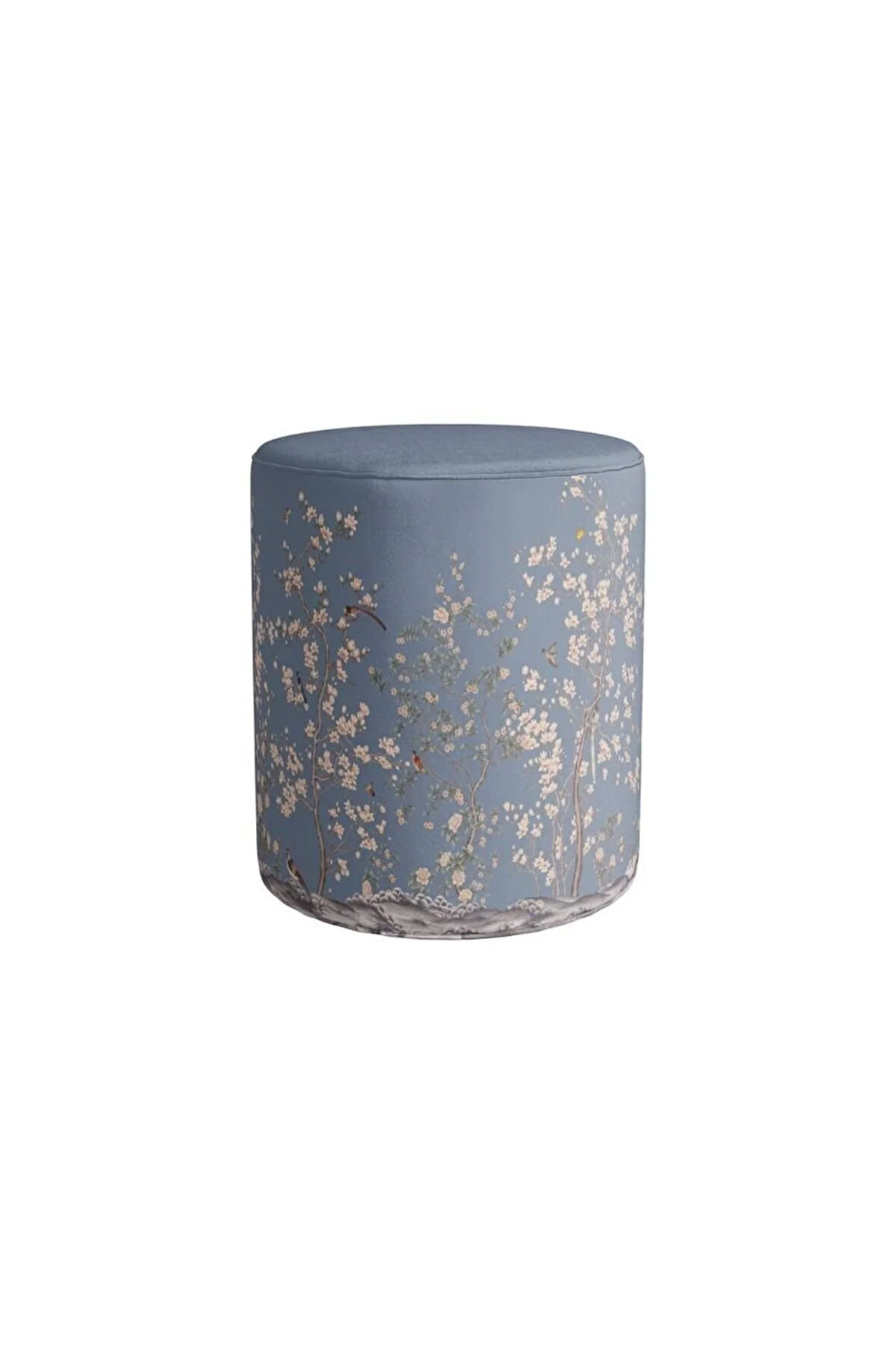 Mavi Çiçek Tasarımlı Puf (Kumaşı Süettir. Uluslararası Solmama Sertifikasına Sahiptir.)