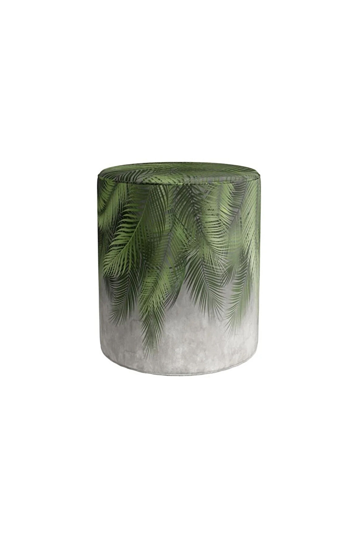 Yeşil Palmiye Yaprak Tasarımlı Puf (Kumaşı Süettir. Uluslararası Solmama Sertifikasına Sahiptir.)