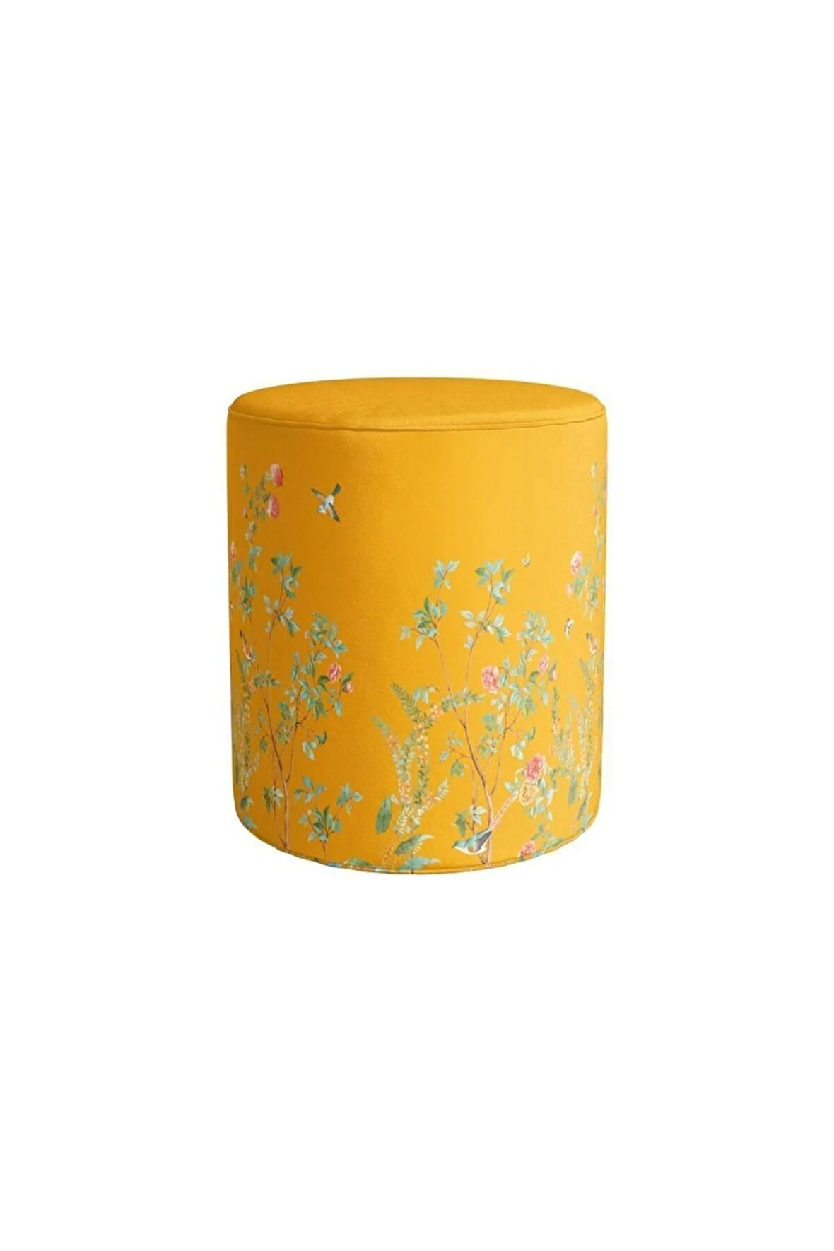 Sarı Çiçek Tasarımlı Puf (Kumaşı Süettir. Uluslararası Solmama Sertifikasına Sahiptir.)