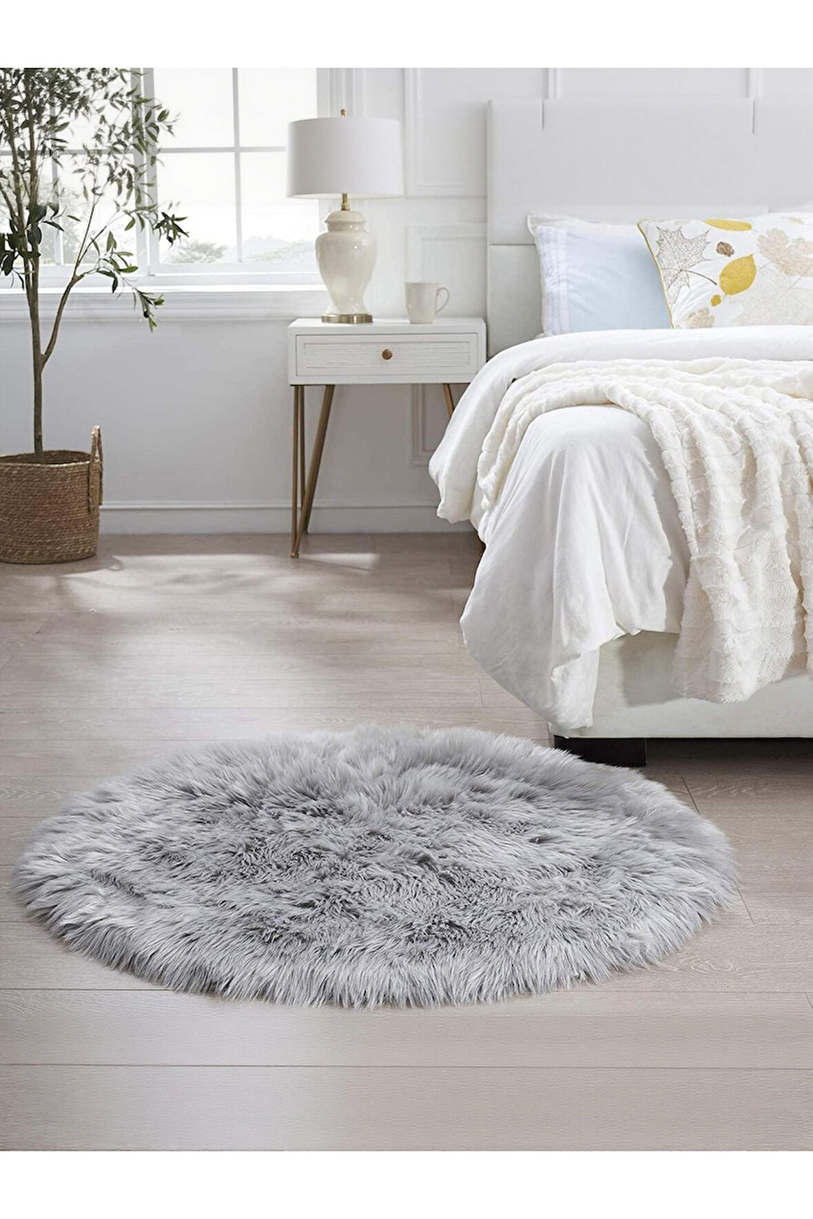 Puffy Yumuşacık Kuzu Post Yuvarlak Kaymaz Taban Kürk Halı Makinede Yıkanabilir