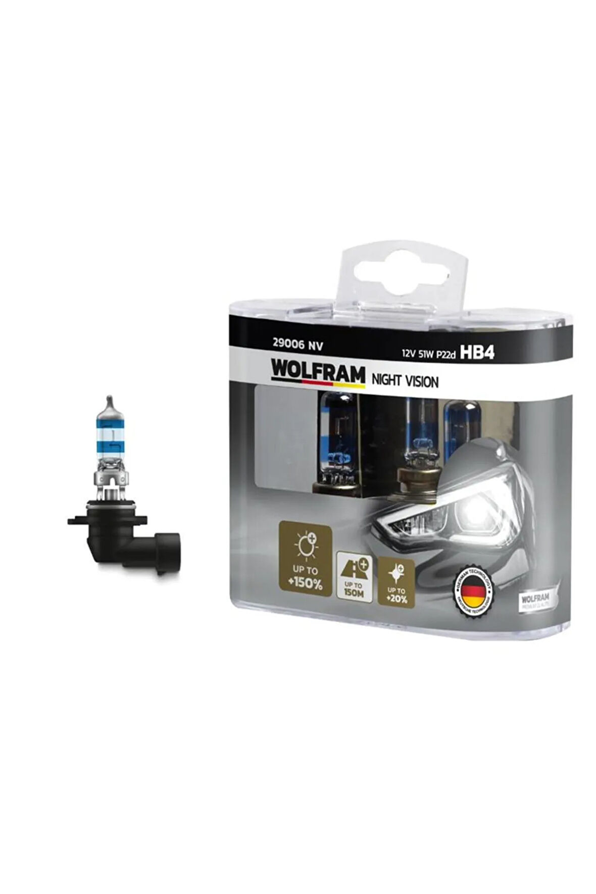 Ampul 12v Hb4 80 P22d Nıght Vısıon 150 Fazla 20 Beyaz Işık