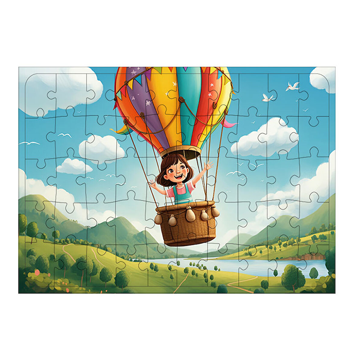 Ahşap Mdf Puzzle Yapboz Balonla Gökyüzü Yolculuğu 50 Parça 35*50 cm