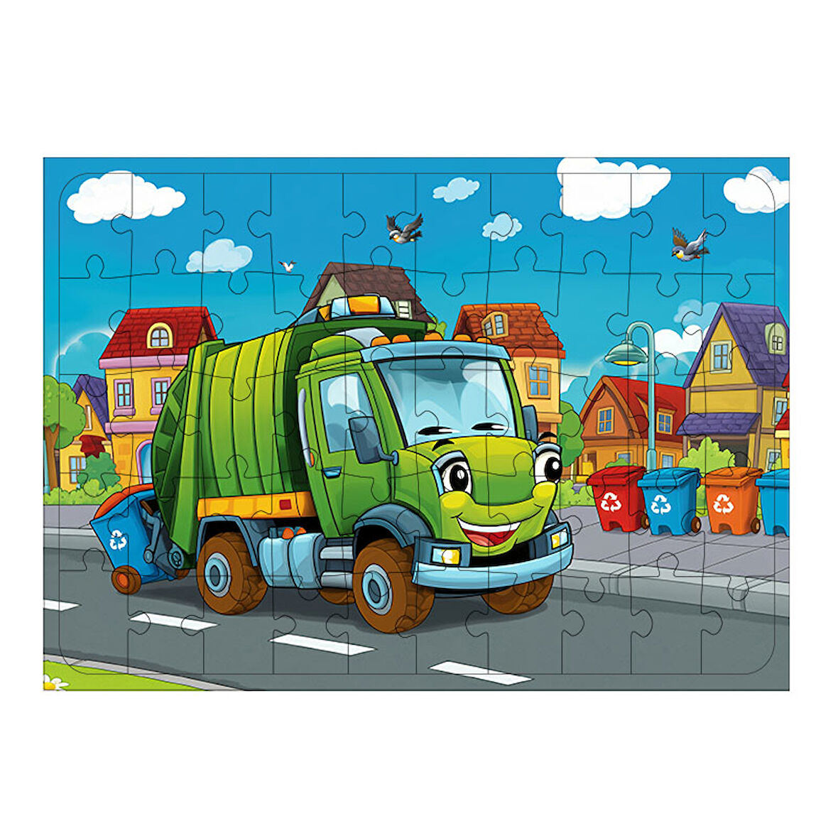 Ahşap Mdf Puzzle Yapboz Yeşil Kamyonun Macerası 50 Parça 35*50 cm