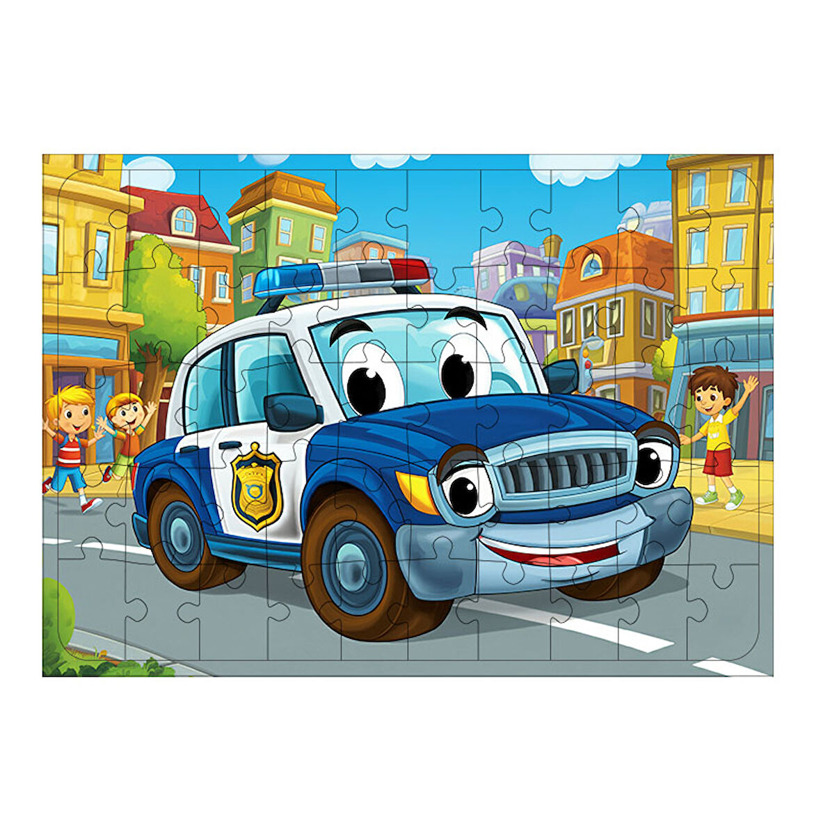 Ahşap Mdf Puzzle Yapboz Mavi Polis Arabası Gezisi 50 Parça 35*50 cm