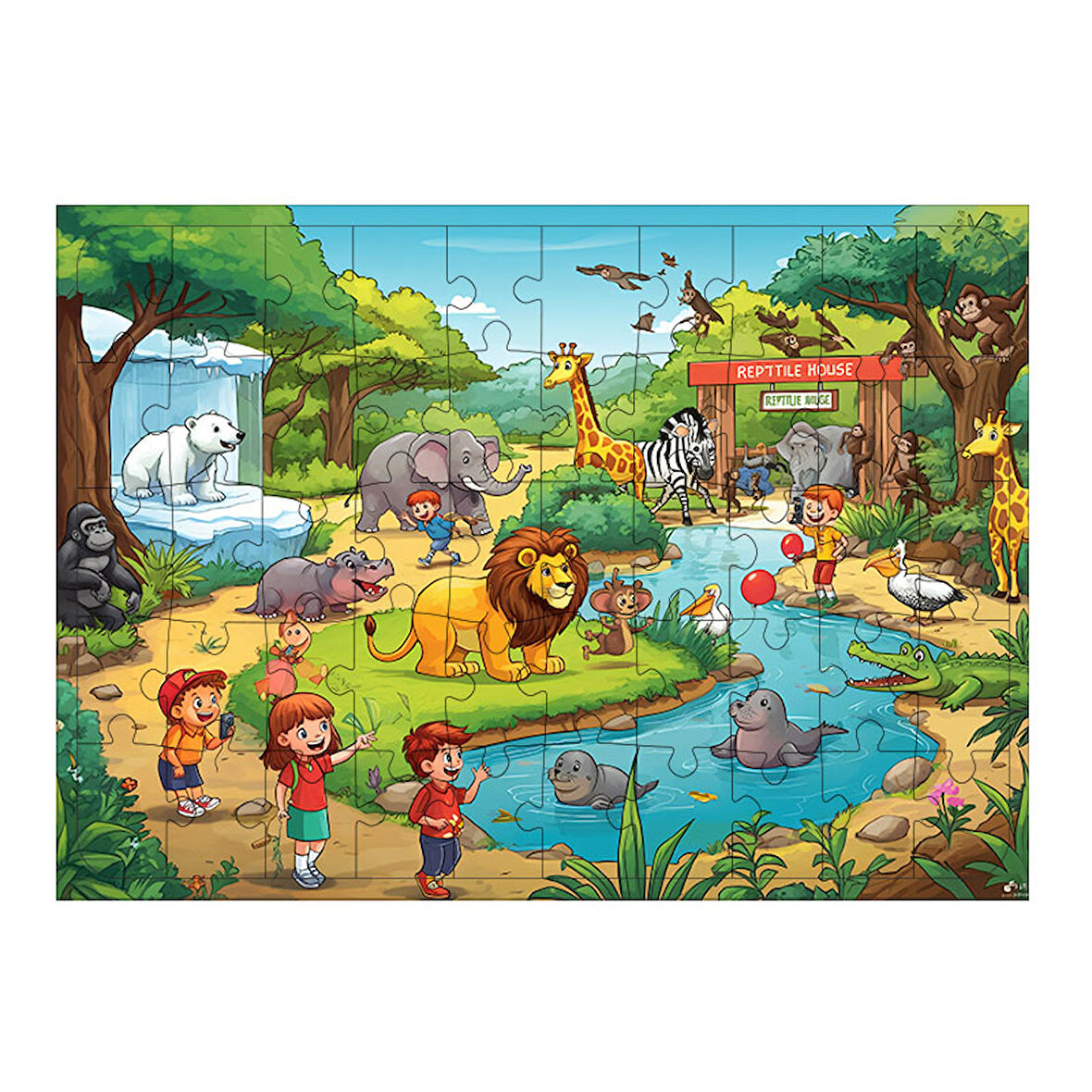 Ahşap Mdf Puzzle Yapboz Hayvanat Bahçesinde Eğlence 50 Parça 35*50 cm
