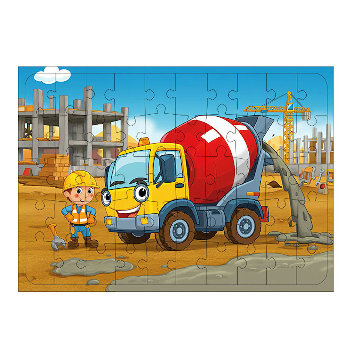 Ahşap Mdf Puzzle Yapboz Beton Mikseri Sahnesi 50 Parça 35*50 cm