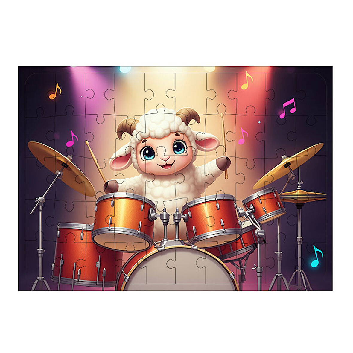 Ahşap Mdf Puzzle Yapboz Bateri Çalan Kuzu 50 Parça 35*50 cm