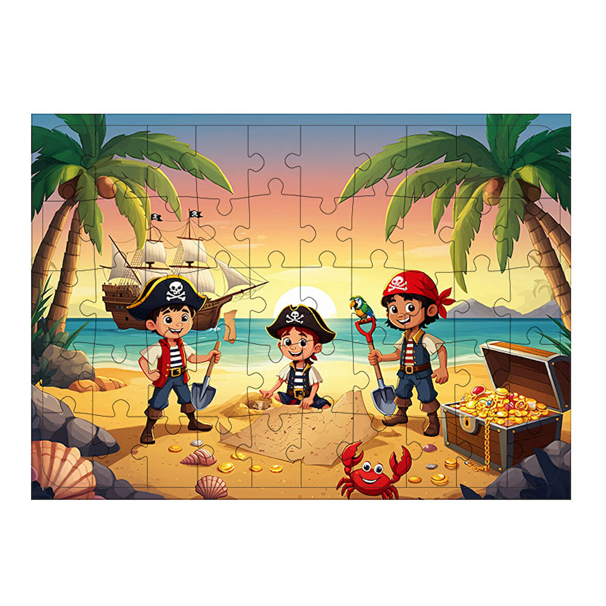 Ahşap Mdf Puzzle Yapboz Korsan Hazine Avı 50 Parça 35*50 cm