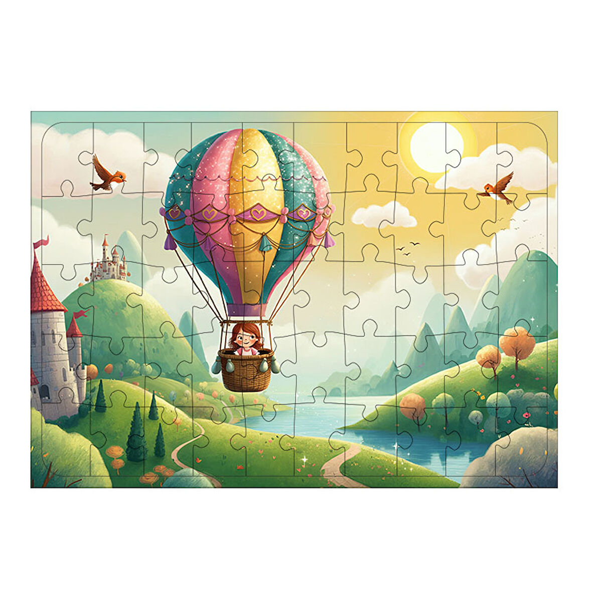 Ahşap Mdf Puzzle Yapboz Balonla Seyahat 50 Parça 35*50 cm