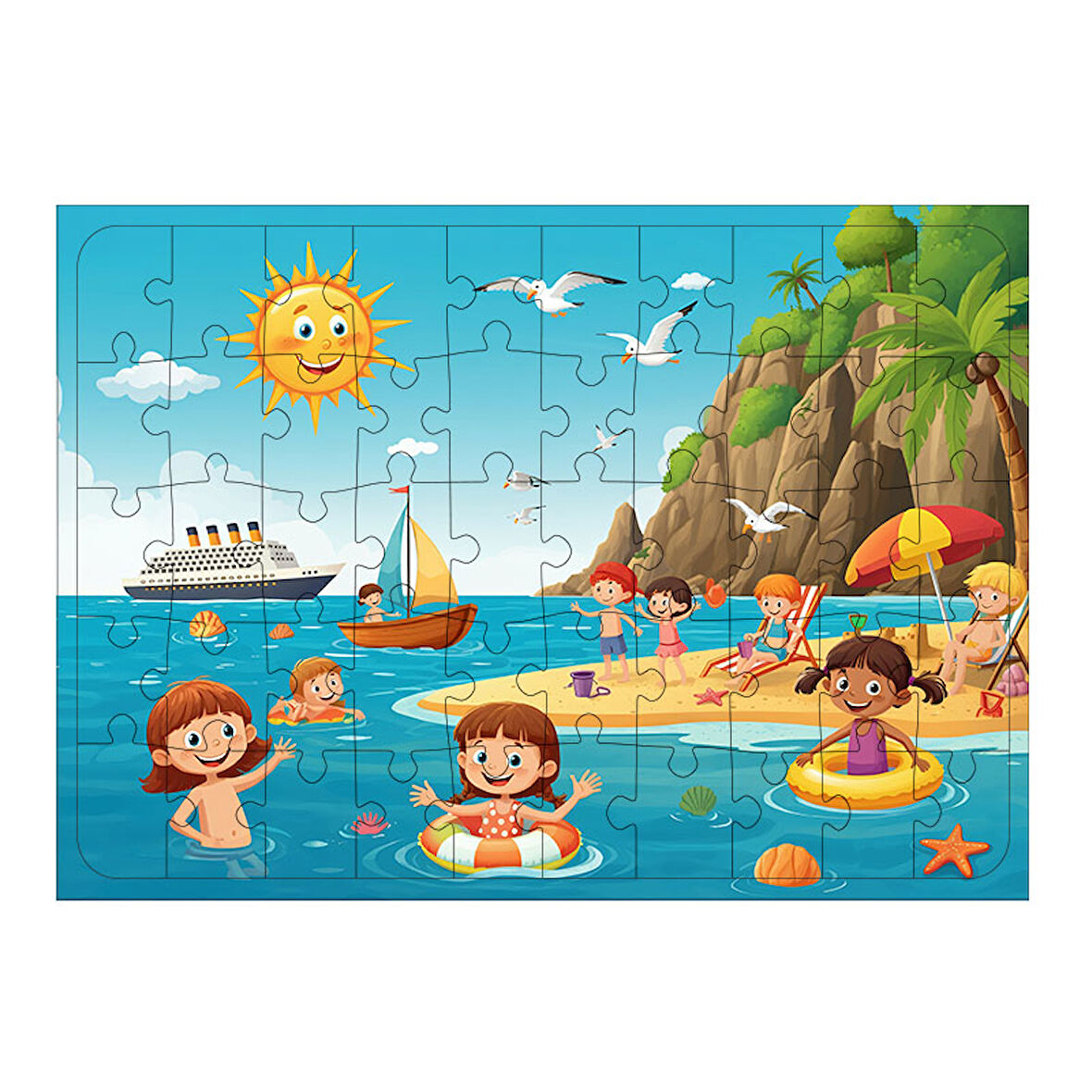 Ahşap Mdf Puzzle Yapboz Plajda Çocuklar 50 Parça 35*50 cm