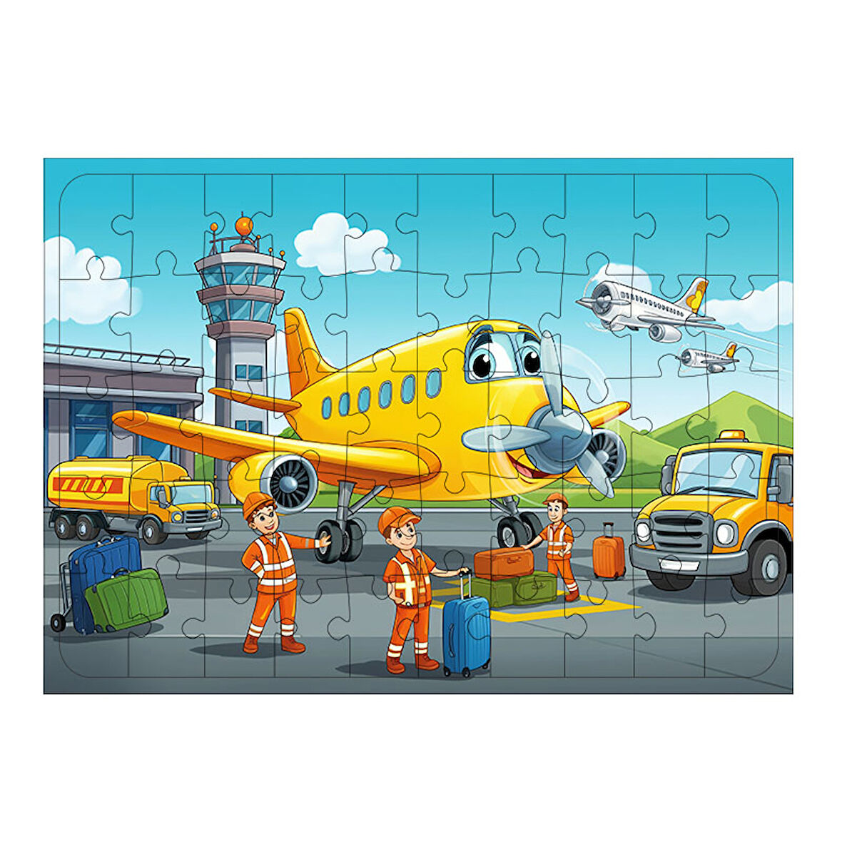 Ahşap Mdf Puzzle Yapboz Havalimanı Eğlencesi 50 Parça 35*50 cm