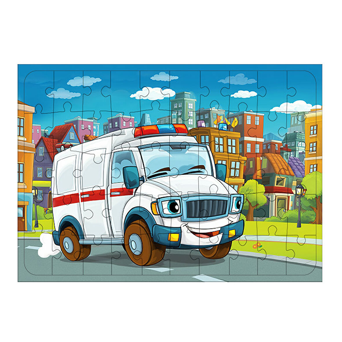 Ahşap Mdf Puzzle Yapboz Ambulansın Kurtarma Görevi 50 Parça 35*50 cm