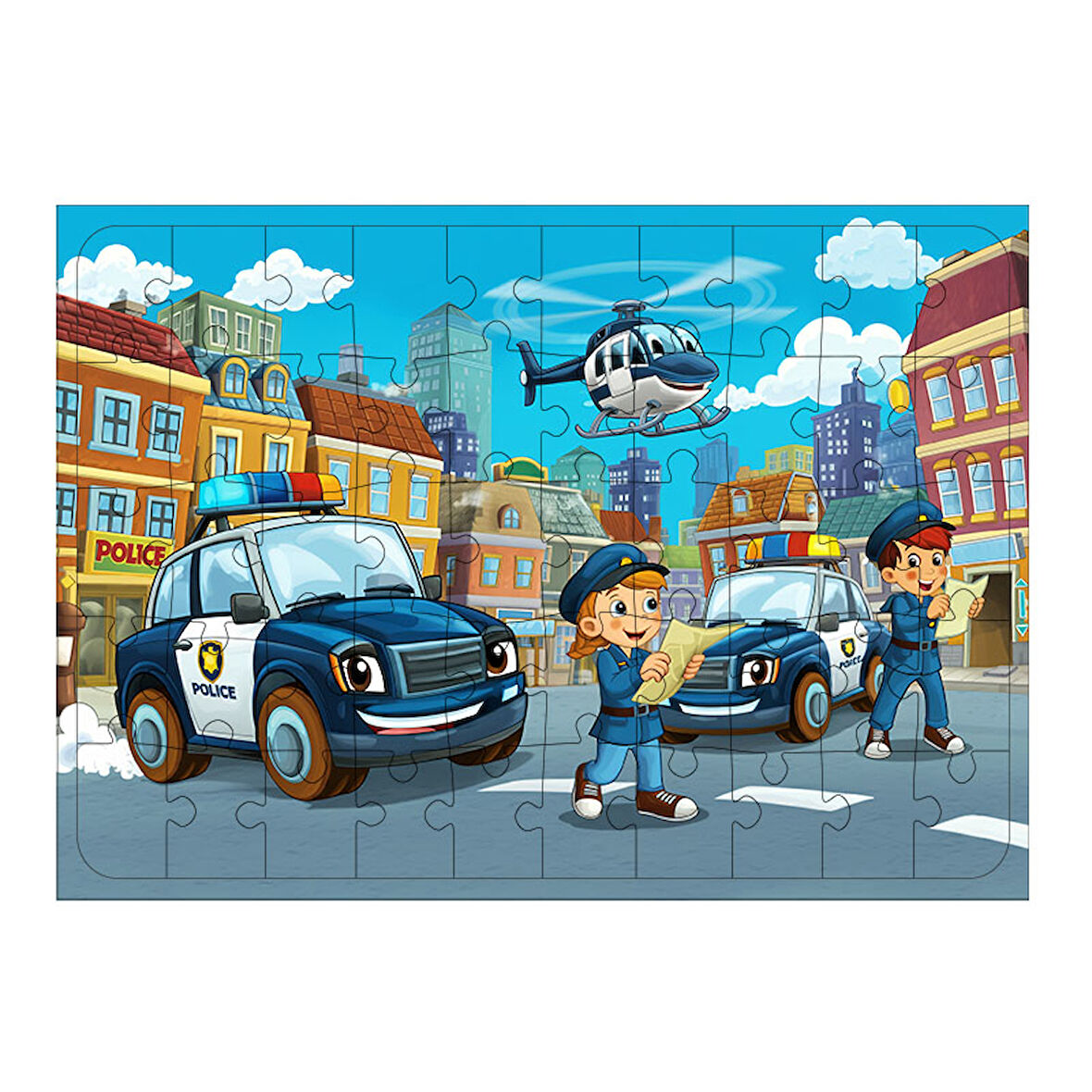 Ahşap Mdf Puzzle Yapboz Şehirde Polis Görevi 50 Parça 35*50 cm