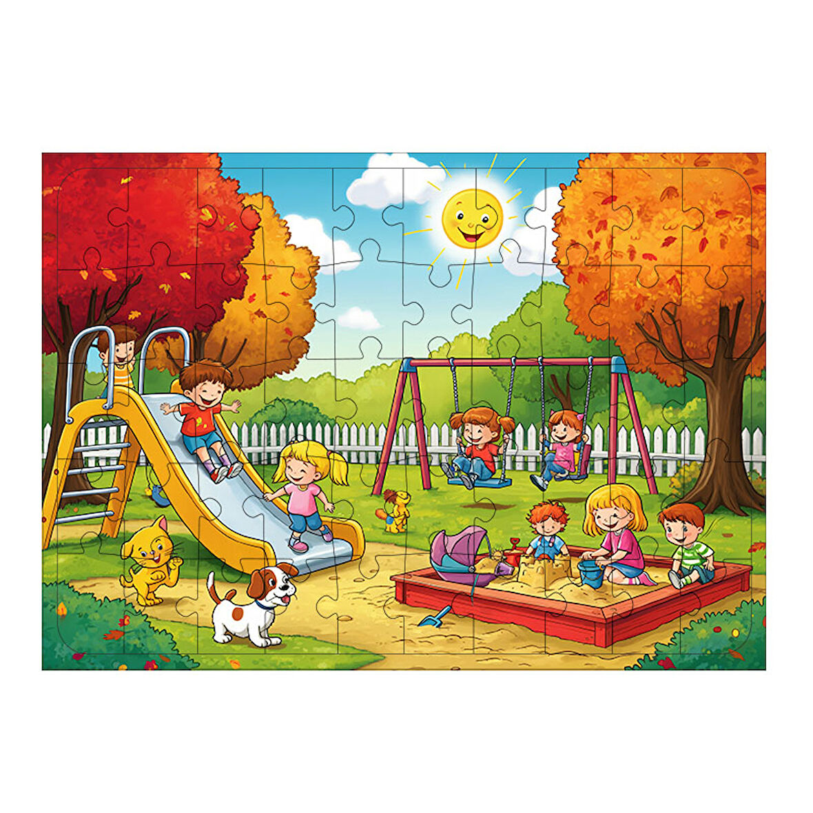 Ahşap Mdf Puzzle Yapboz Parkta Çocuk Eğlencesi 50 Parça 35*50 cm