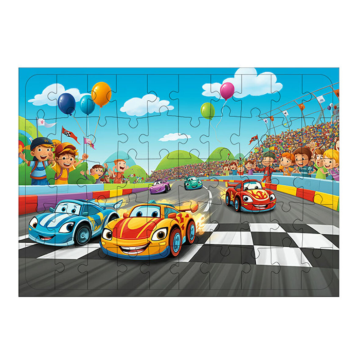 Ahşap Mdf Puzzle Yapboz Neşeli Yarış Pisti 50 Parça 35*50 cm