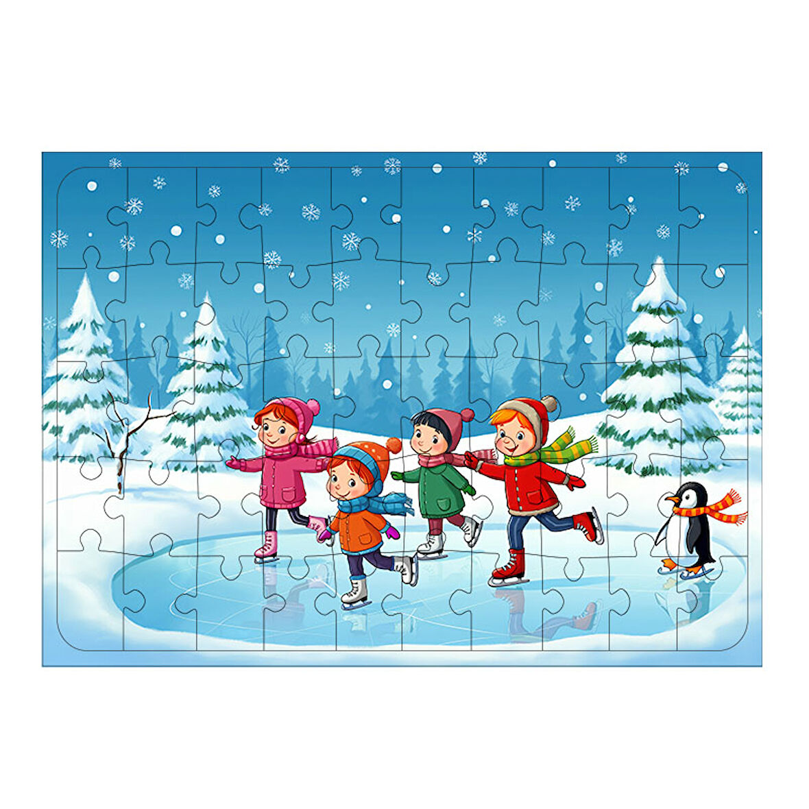 Ahşap Mdf Puzzle Yapboz Penguenlerle Buz Eğlencesi 50 Parça 35*50 cm