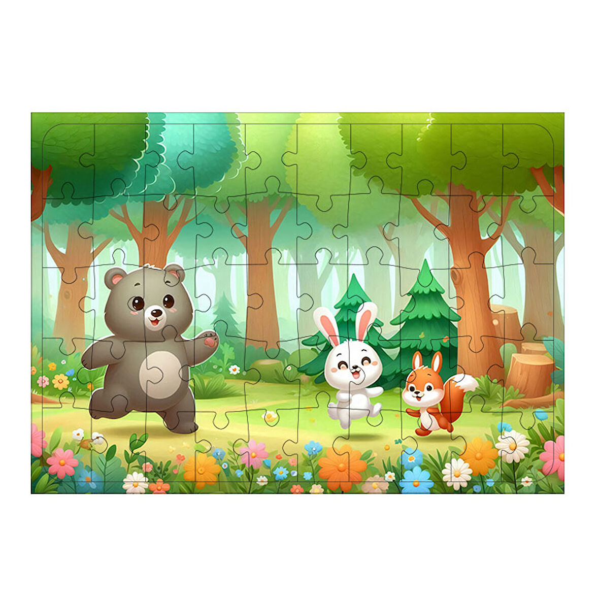 Ahşap Mdf Puzzle Yapboz Ormanda Hayvanlar 50 Parça 35*50 cm