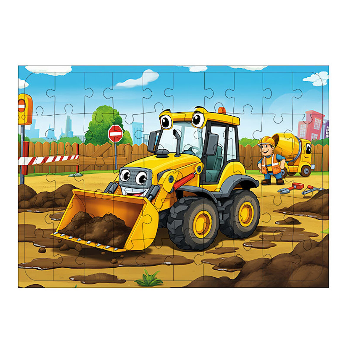 Ahşap Mdf Puzzle Yapboz İnşaat Alanında Eğlence 50 Parça 35*50 cm