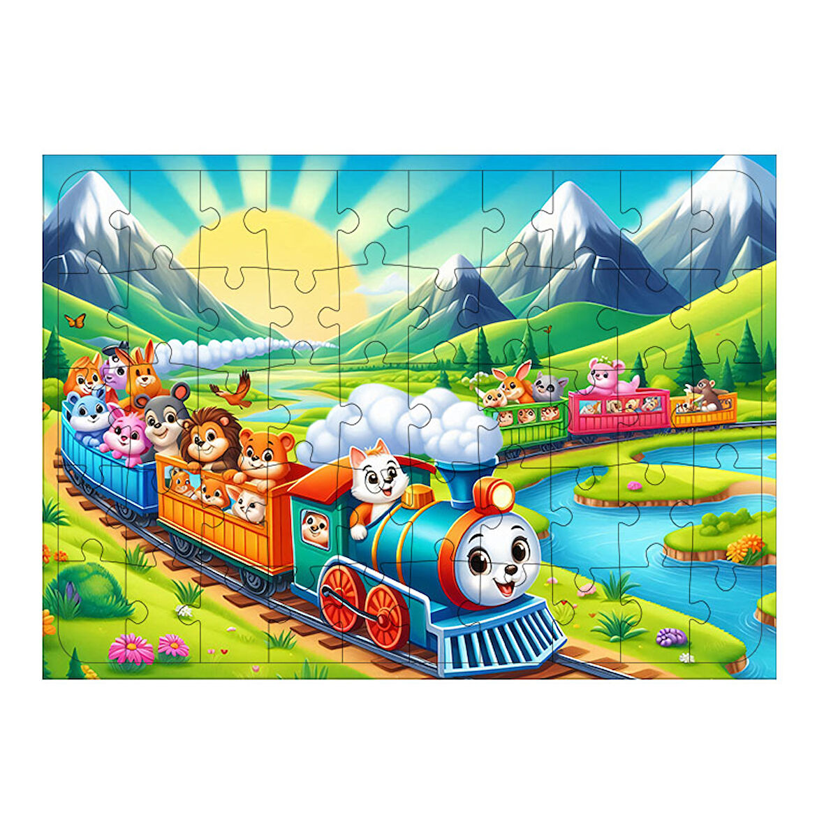 Ahşap Mdf Puzzle Yapboz Dağ Manzarasında Tren 50 Parça 35*50 cm