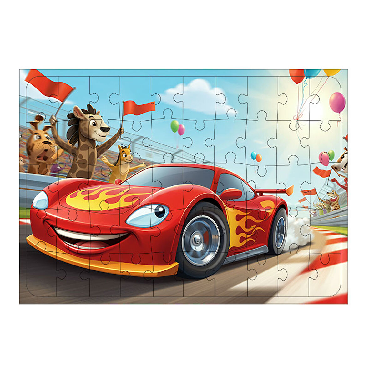Ahşap Mdf Puzzle Yapboz Arabalar Yarış Heyecanı 50 Parça 35*50 cm