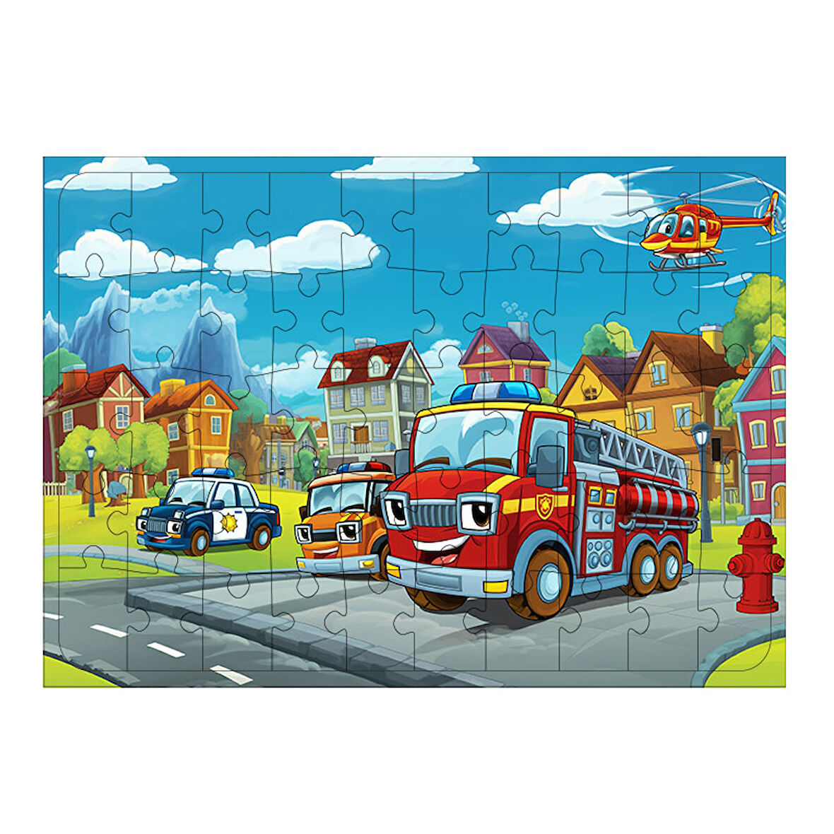 Ahşap Mdf Puzzle Yapboz Şehirde İtfaiye Heyecanı 50 Parça 35*50 cm