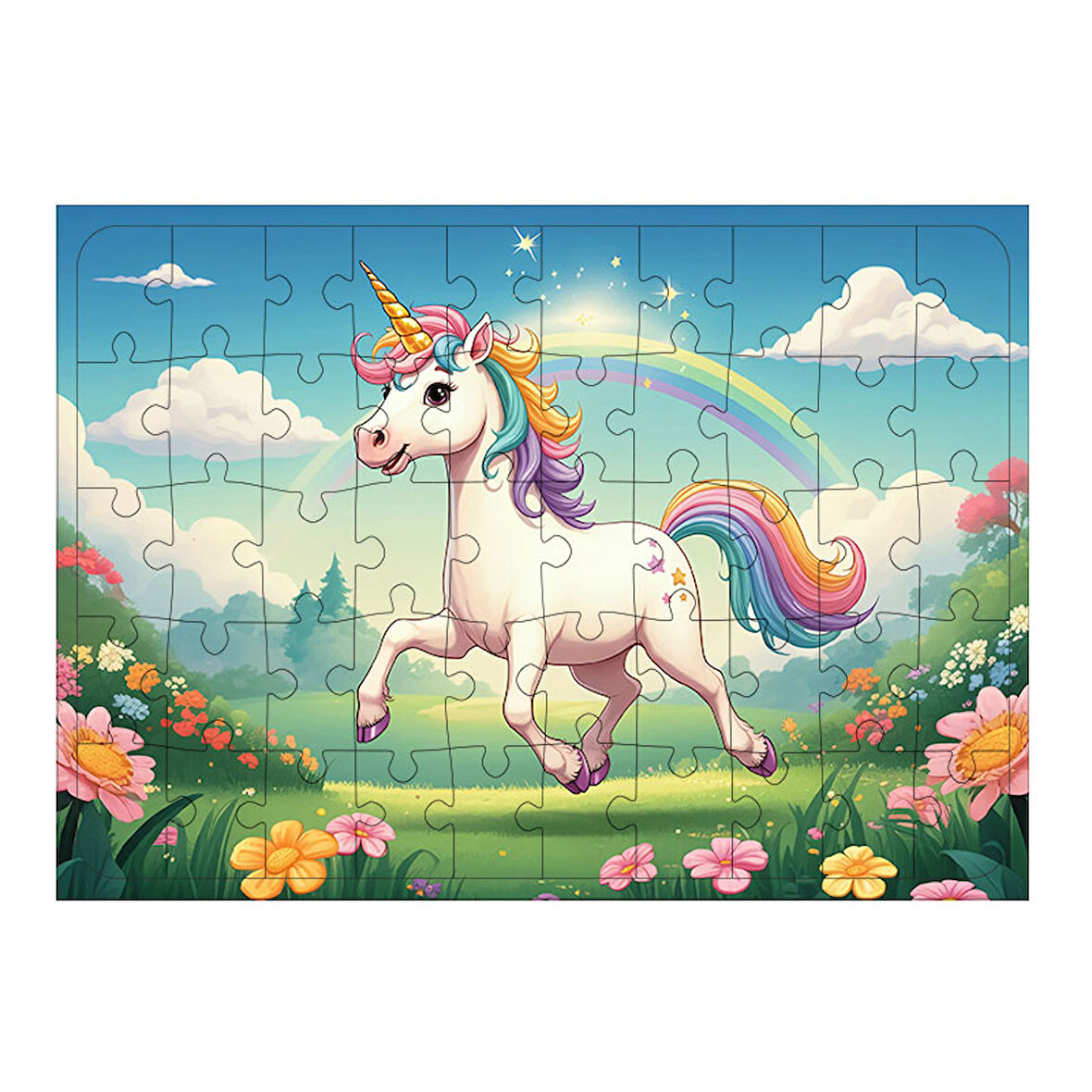 Ahşap Mdf Puzzle Yapboz Unicorn Bahçesi 50 Parça 35*50 cm