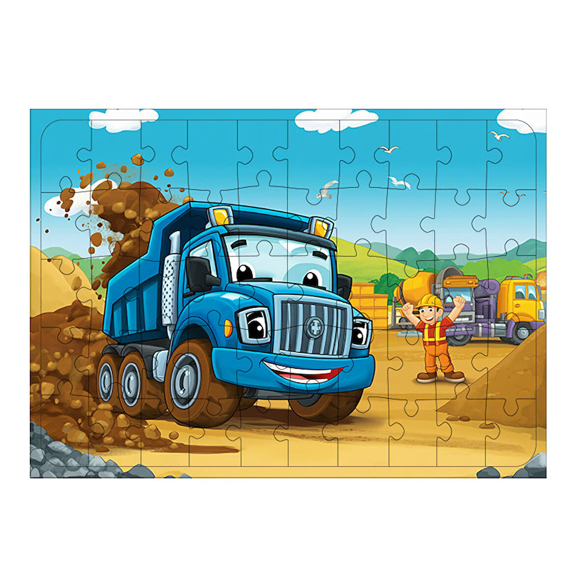 Ahşap Mdf Puzzle Yapboz Mavi Kamyon Macerası 50 Parça 35*50 cm