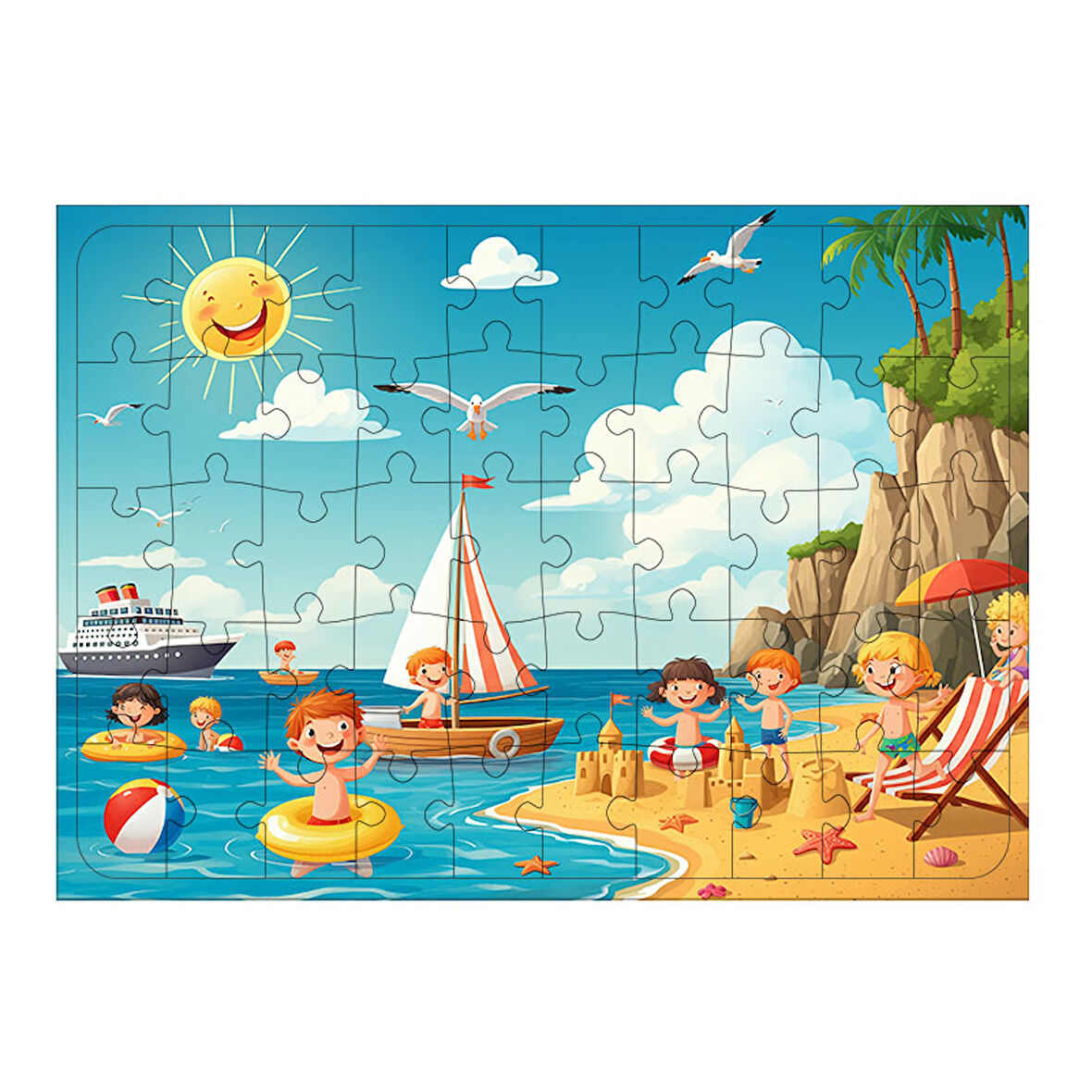 Ahşap Mdf Puzzle Yapboz Yaz Neşesi Sahil 50 Parça 35*50 cm
