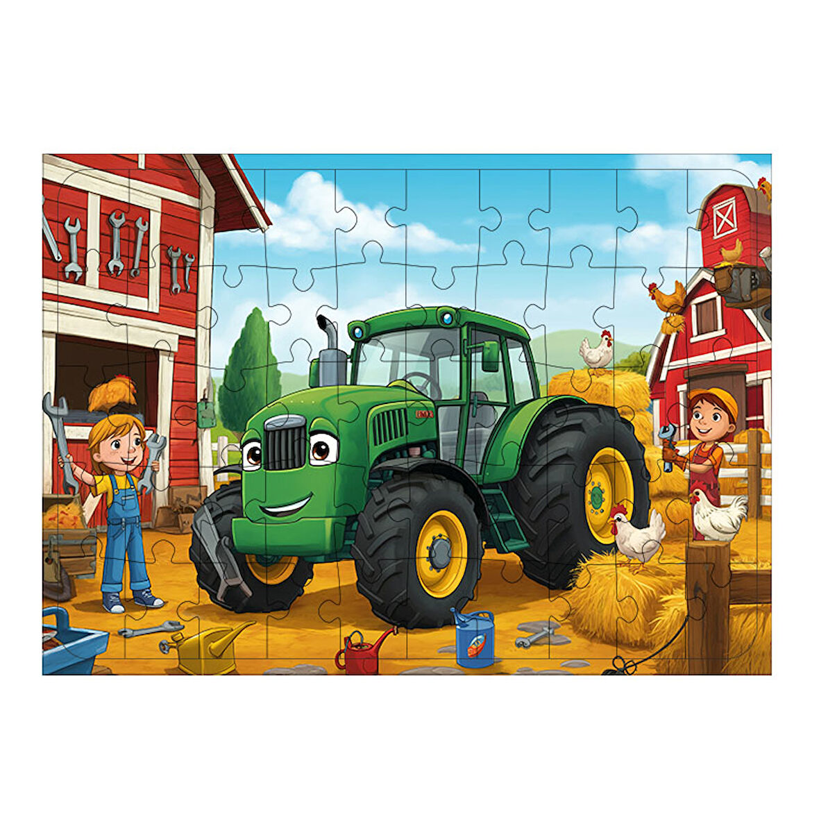 Ahşap Mdf Puzzle Yapboz Yeşil Traktör Çiftlikte 50 Parça 35*50 cm