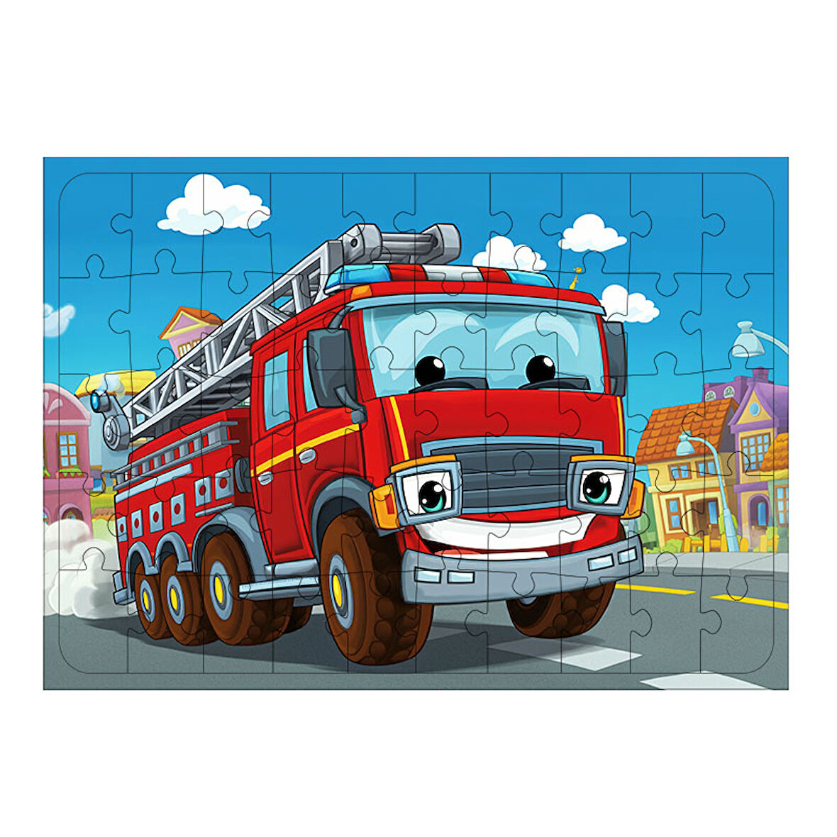 Ahşap Mdf Puzzle Yapboz Renkli İtfaiye Ekibi 50 Parça 35*50 cm