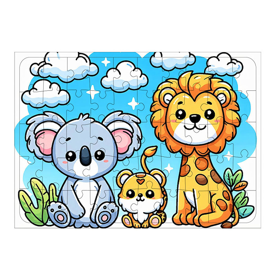 Ahşap Mdf Puzzle Yapboz Koala Ve Aslan 50 Parça 35*50 cm