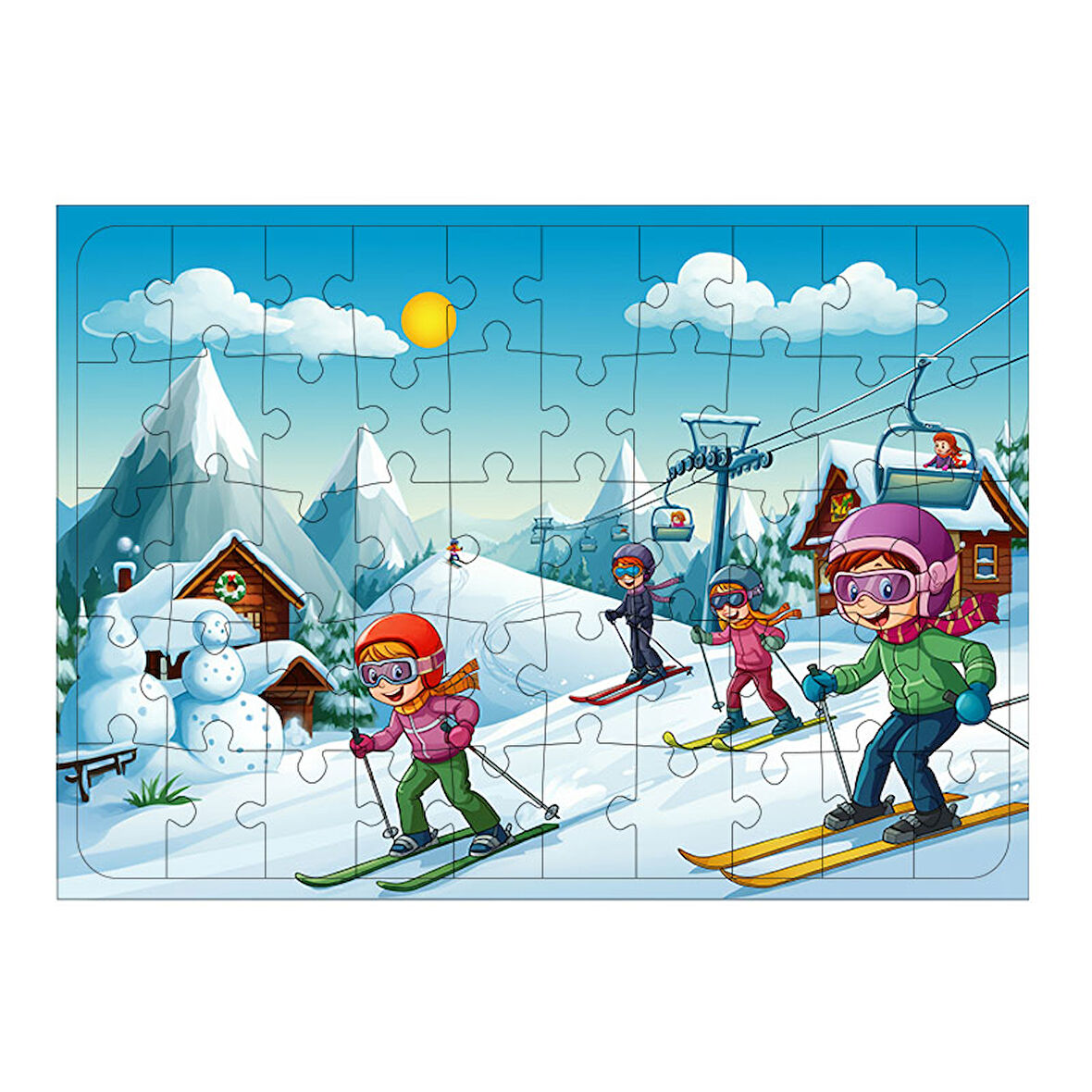 Ahşap Mdf Puzzle Yapboz Kış Sporları Eğlencesi 50 Parça 35*50 cm
