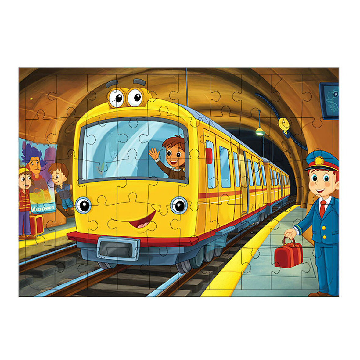 Ahşap Mdf Puzzle Yapboz Renkli Tren Yolculuğu 50 Parça 35*50 cm