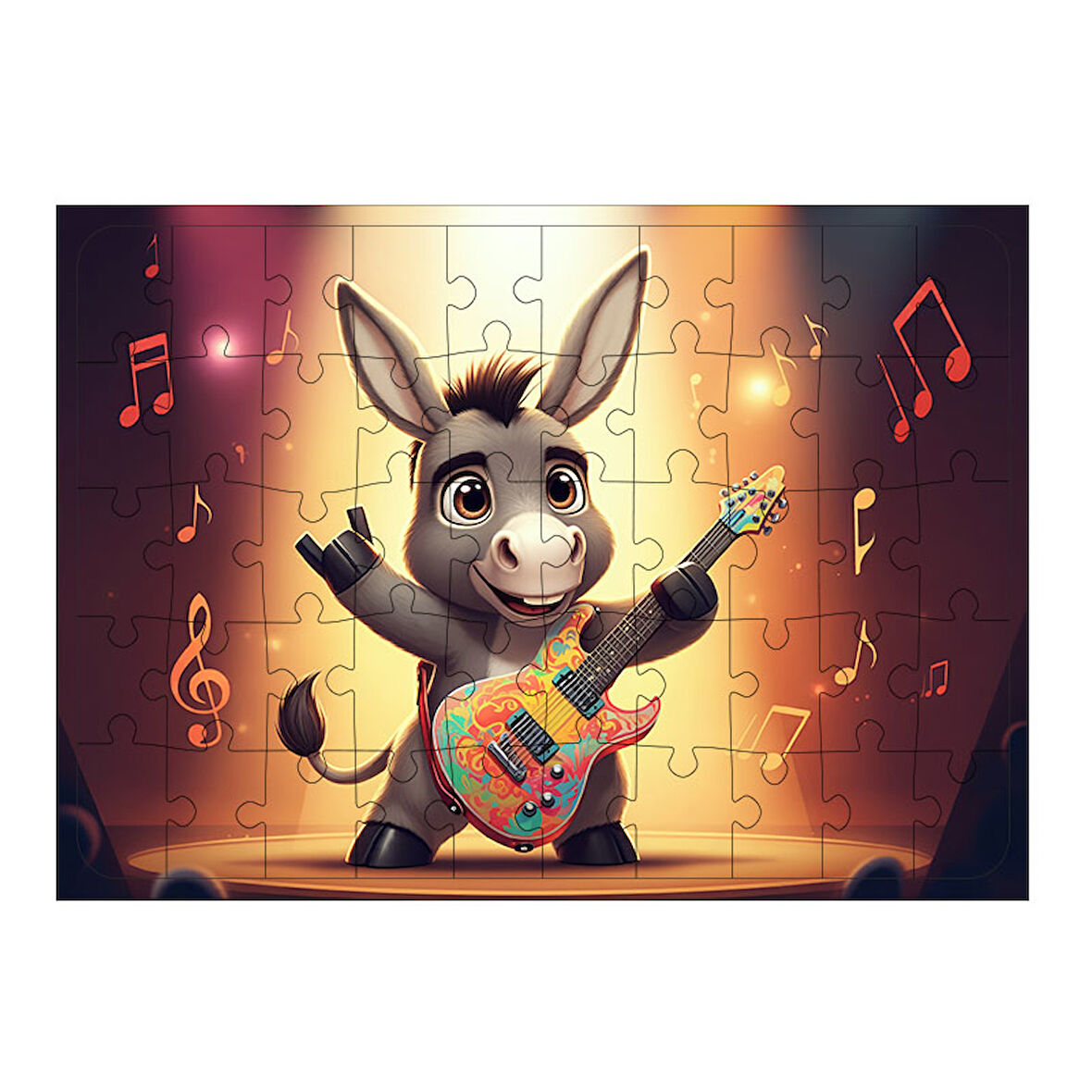 Ahşap Mdf Puzzle Yapboz Renkli Gitar Ve Eşek 50 Parça 35*50 cm