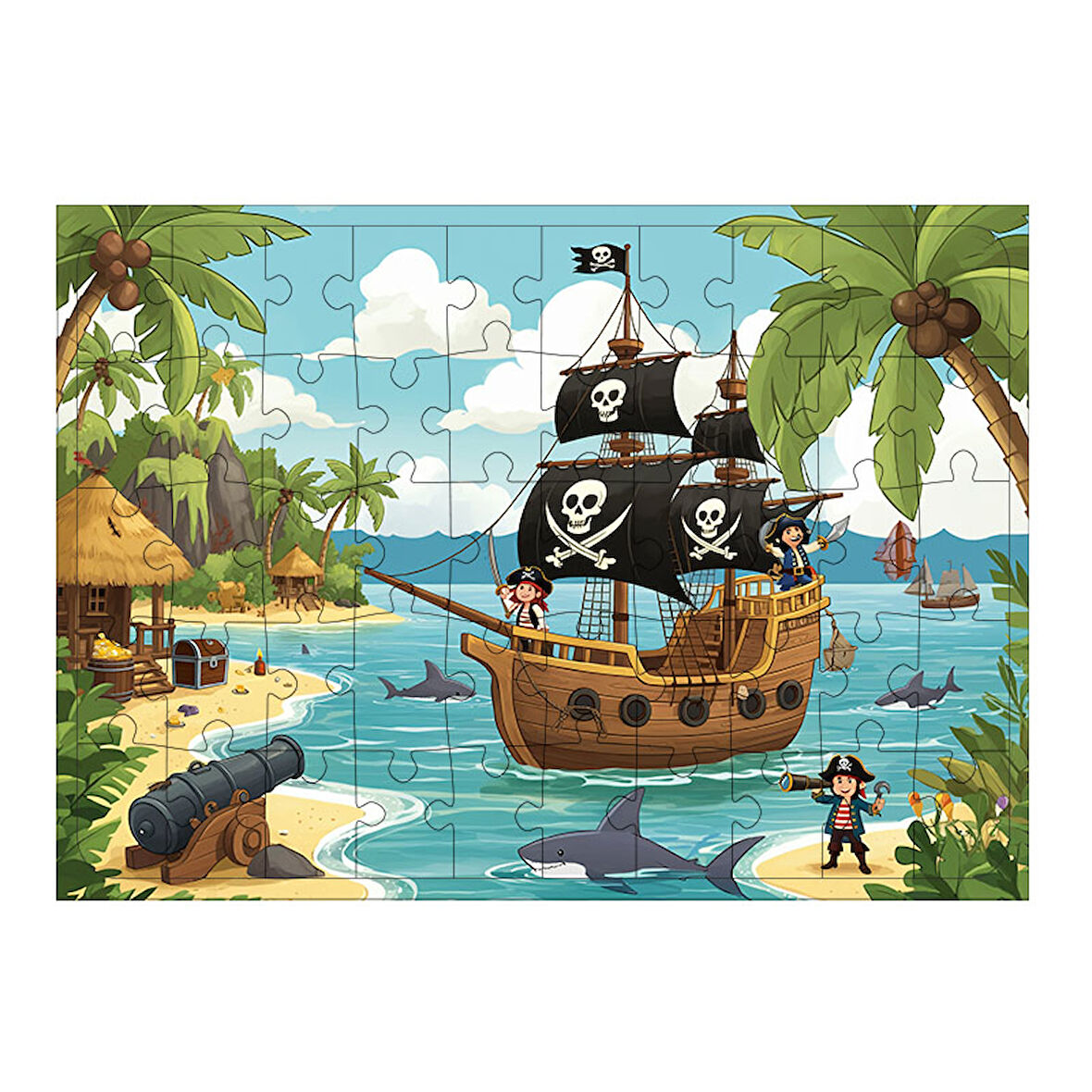 Ahşap Mdf Puzzle Yapboz Korsan Adası Macerası 50 Parça 35*50 cm