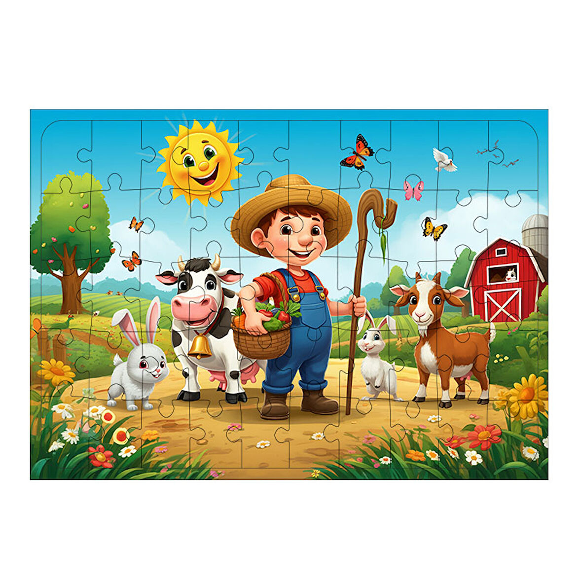 Ahşap Mdf Puzzle Yapboz Çiftlikte Hayvan Dostlar 50 Parça 35*50 cm