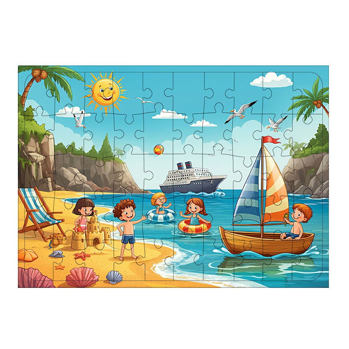 Ahşap Mdf Puzzle Yapboz Neşeli Yaz Tatili 50 Parça 35*50 cm