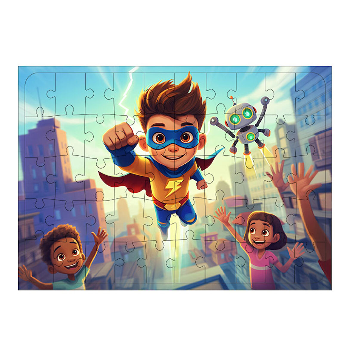 Ahşap Mdf Puzzle Yapboz Süper Kahraman Görevde 50 Parça 35*50 cm
