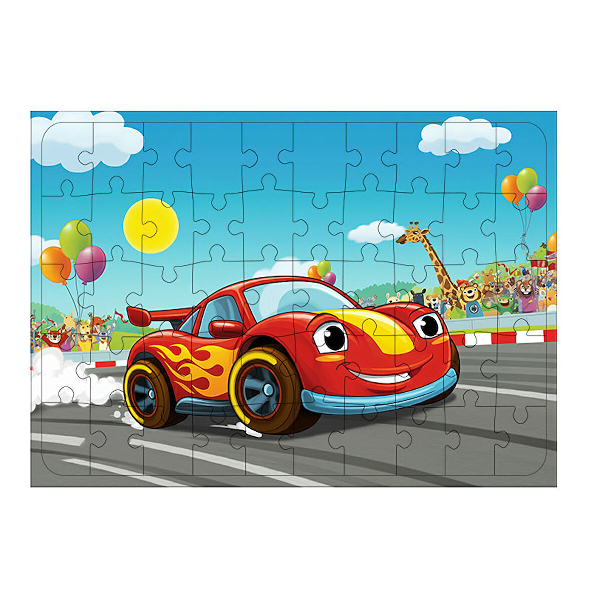 Ahşap Mdf Puzzle Yapboz Yarış Arabalarının Dünyası 50 Parça 35*50 cm