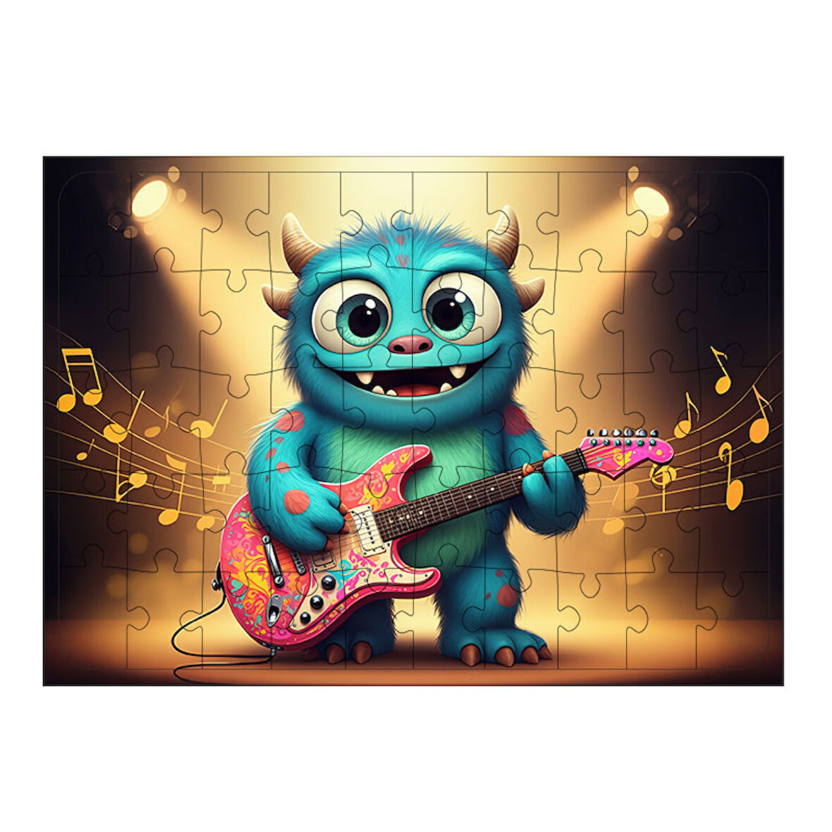 Ahşap Mdf Puzzle Yapboz Canavar İle Elektro Gitar 50 Parça 35*50 cm