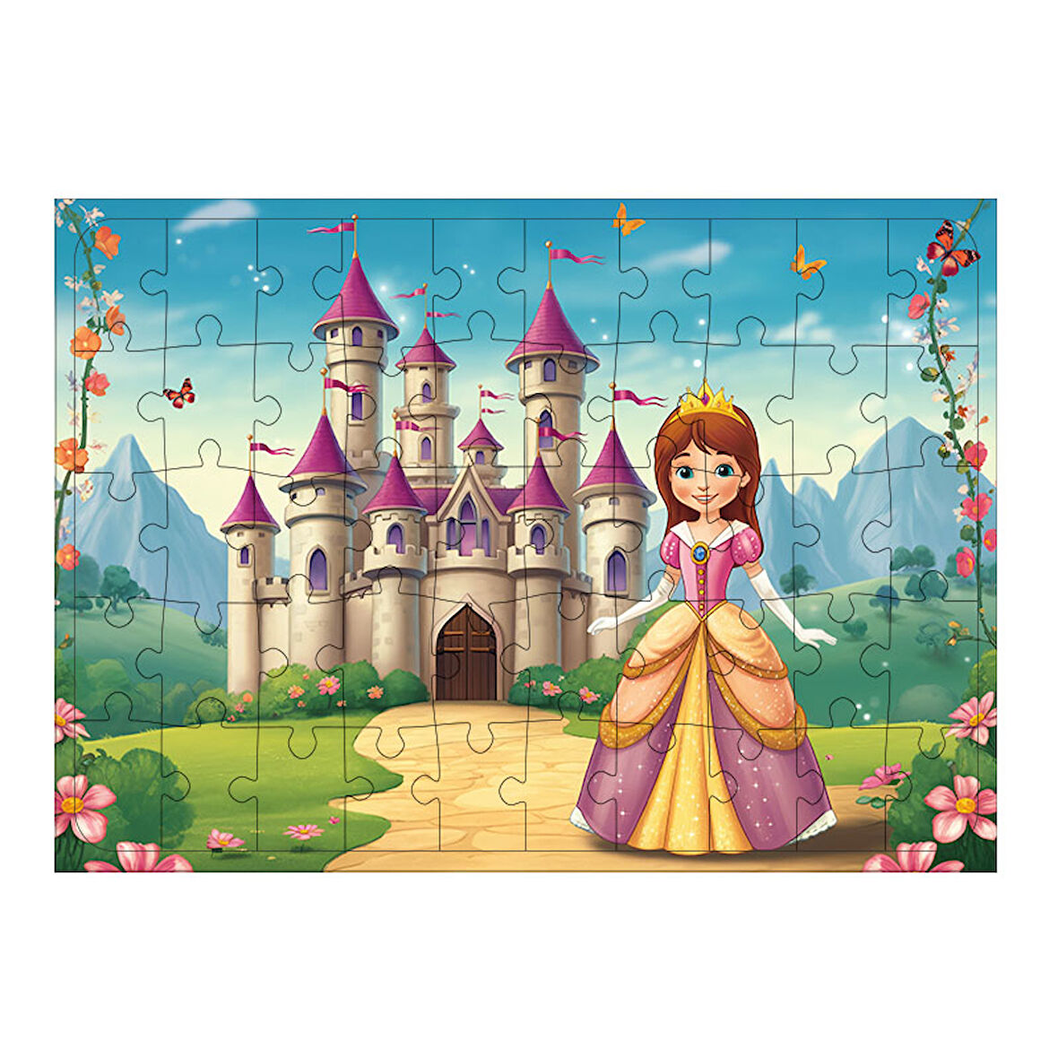 Ahşap Mdf Puzzle Yapboz Prenses Ve Sihirli Şato 50 Parça 35*50 cm